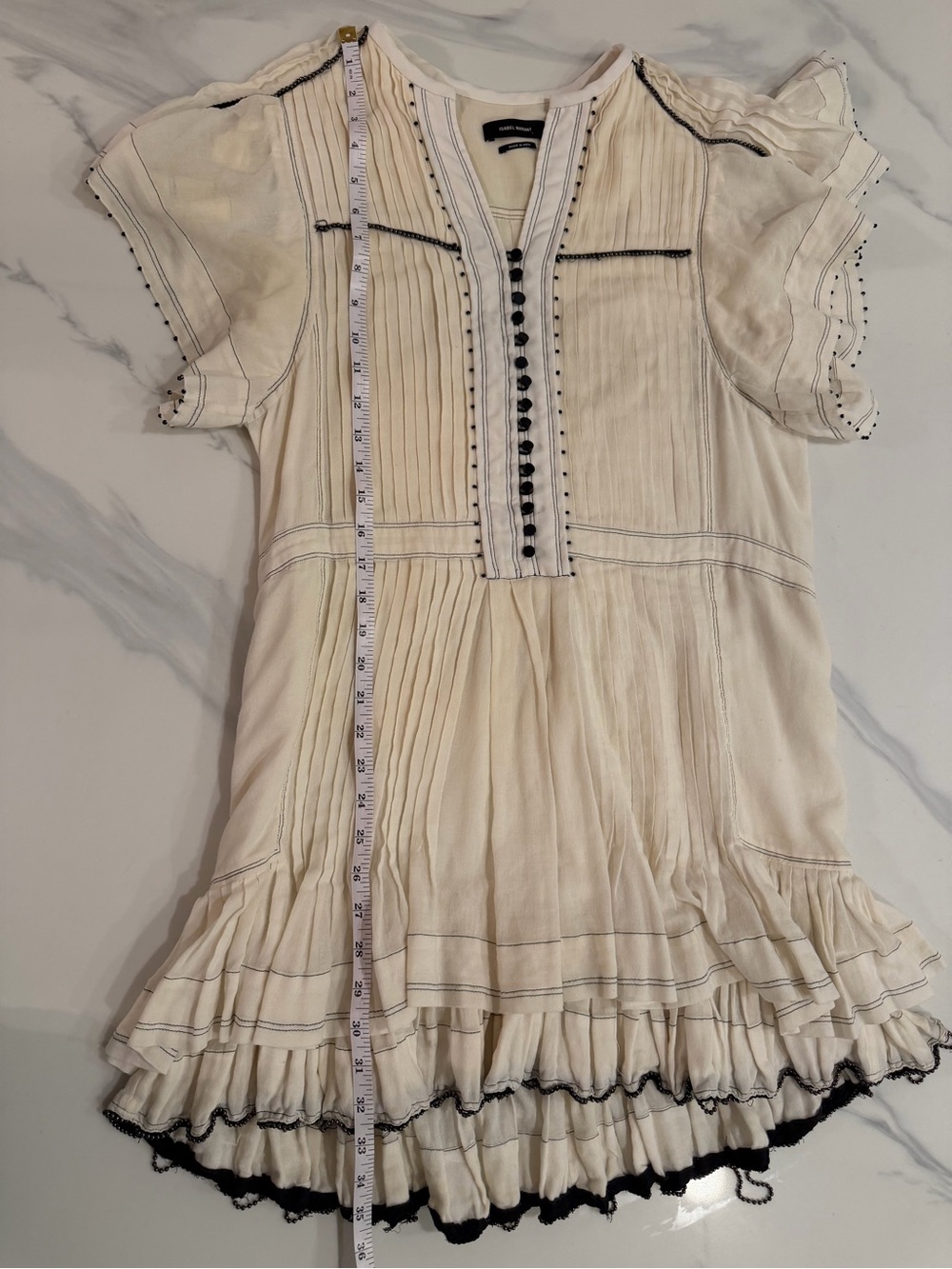 Isabel Marant Cream Midi Dress with Black Trim  - Size 38